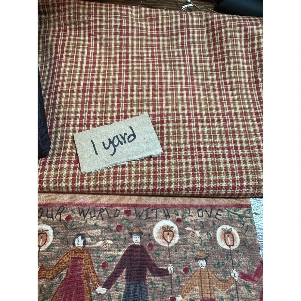 Primitive Fruit Harvest Quilting Fabric Bundle Plaid Brown 3.39 Yards‎ Total - Picture 2 of 6